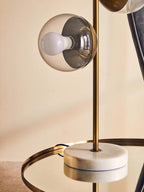 Two Light Gold Finish Table Lamp with White Marble Base