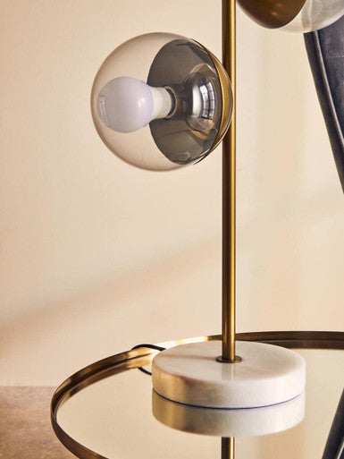 Two Light Gold Finish Table Lamp with White Marble Base