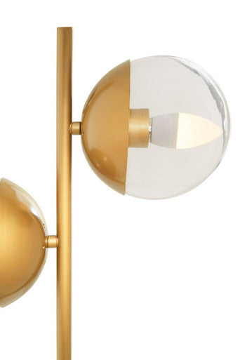 Two Light Gold Finish Table Lamp with White Marble Base