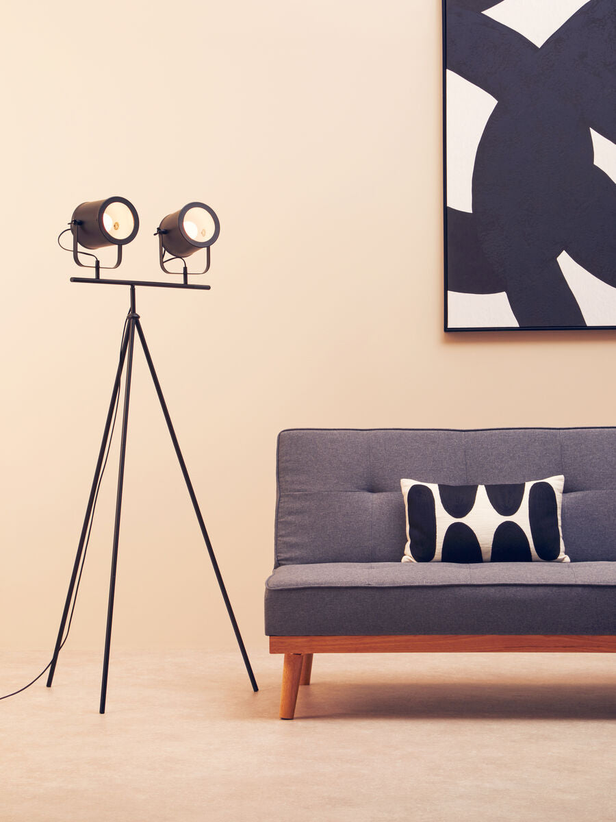 Two Spotlight Matte Black Tripod Floor Lamp