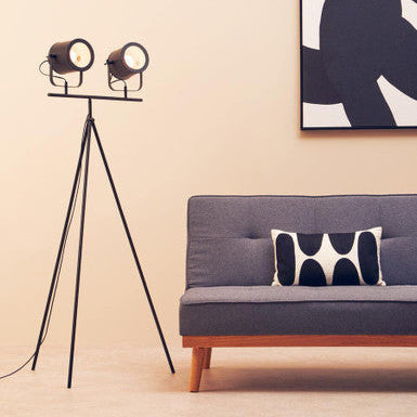 Two Spotlight Matte Black Tripod Floor Lamp