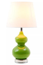 Green Glass Table Lamp with White Shade