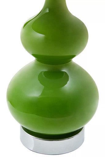Green Glass Table Lamp with White Shade