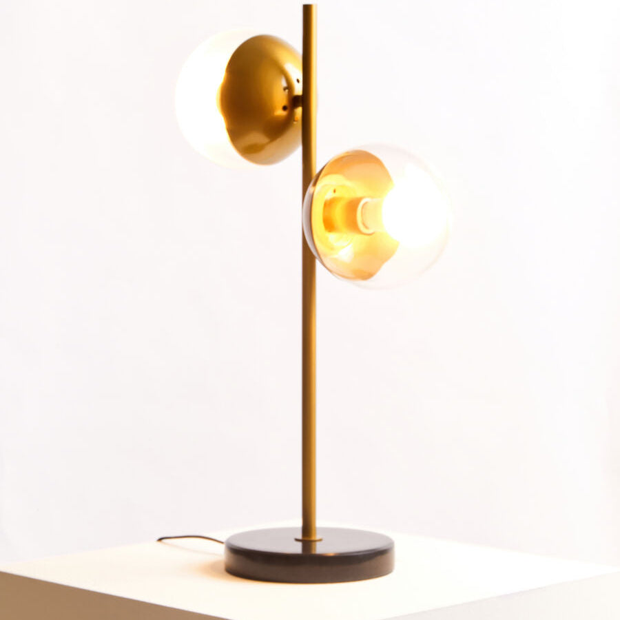 Two Light Gold and Black Marble Table Lamp
