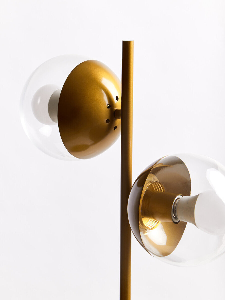 Two Light Gold and Black Marble Table Lamp
