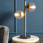 Two Light Gold and Black Marble Table Lamp
