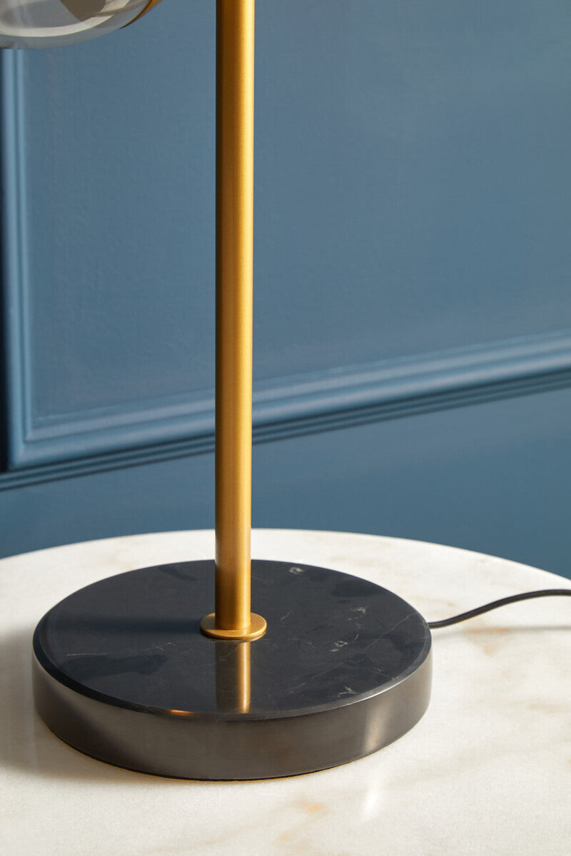 Two Light Gold and Black Marble Table Lamp