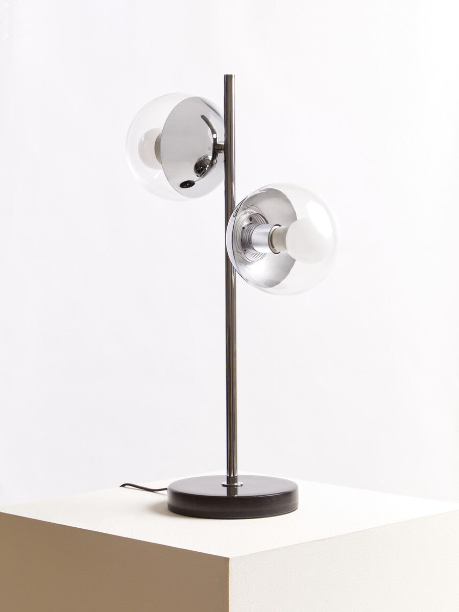 Two Light Silver and Black Marble Table Lamp