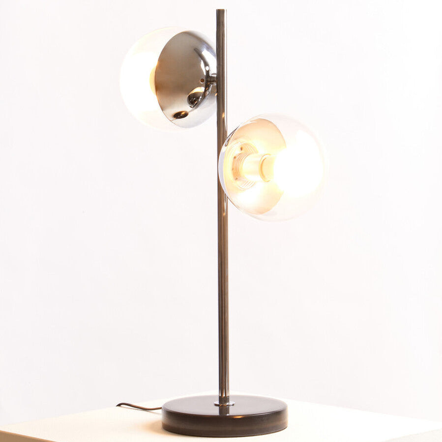 Two Light Silver and Black Marble Table Lamp