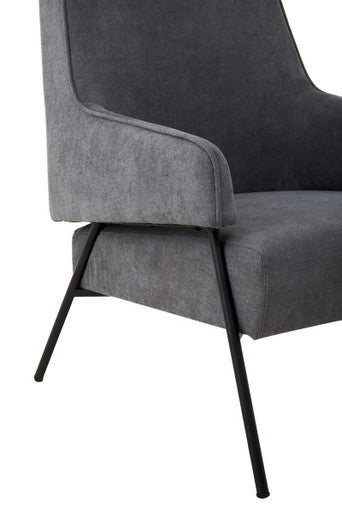 Ash Velvet High Back Chair with Black Metal Legs