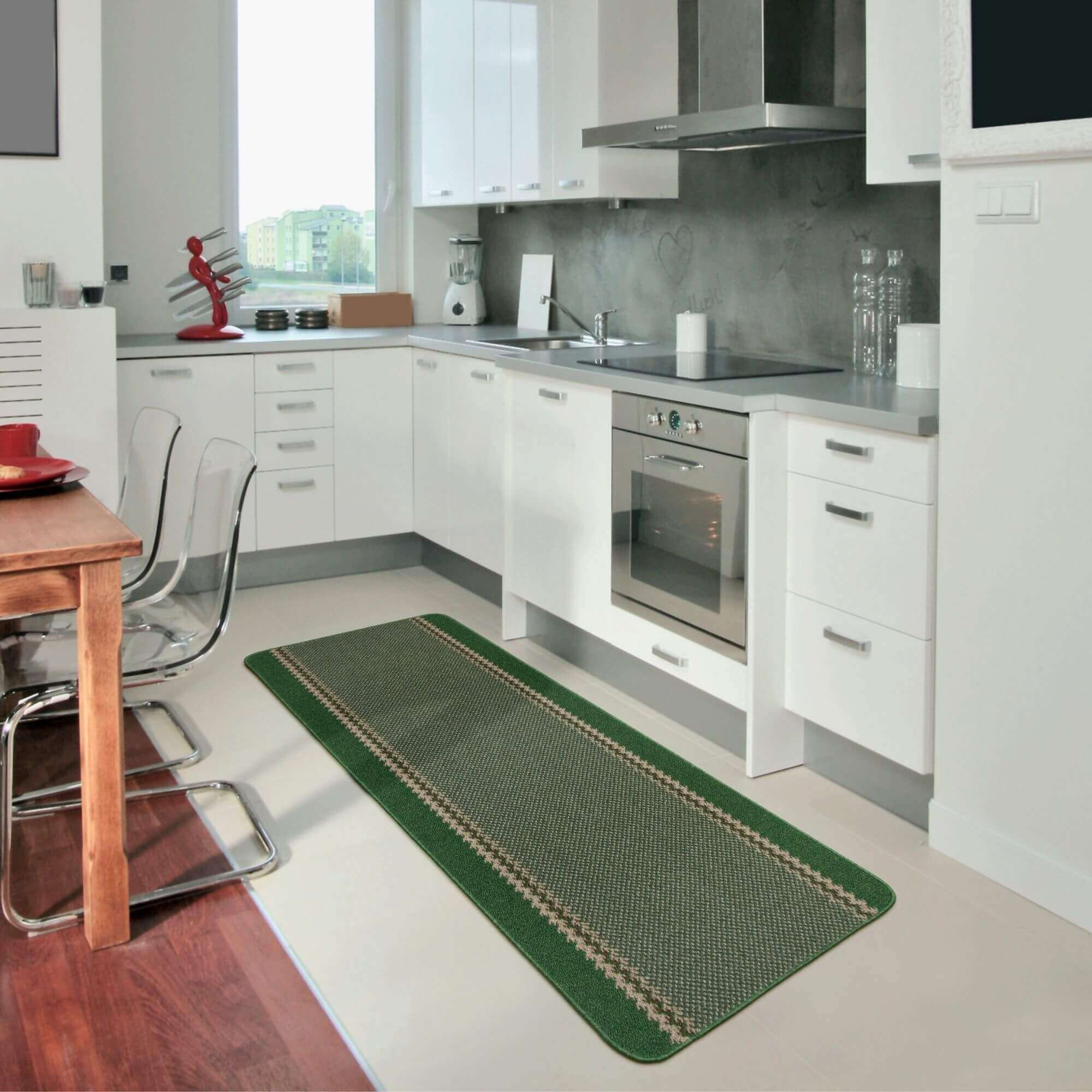 Washable Designer Bordered Green Rug
