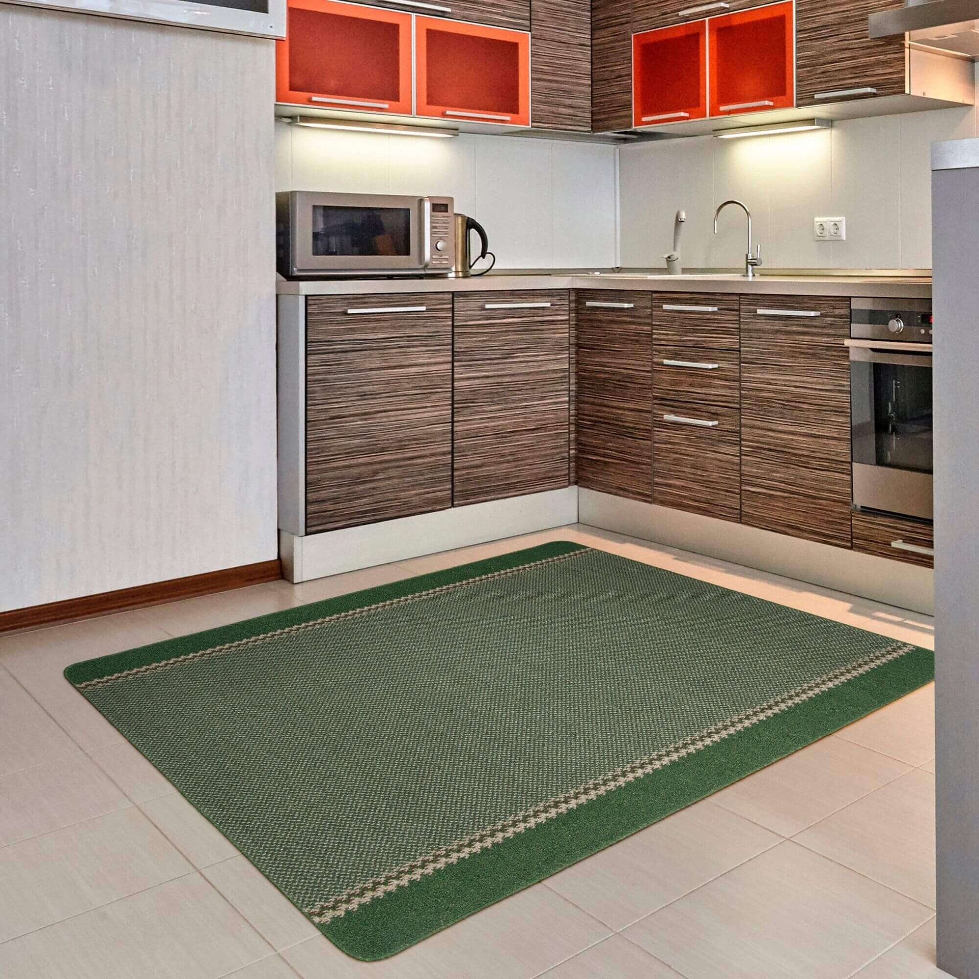 Washable Designer Bordered Green Rug