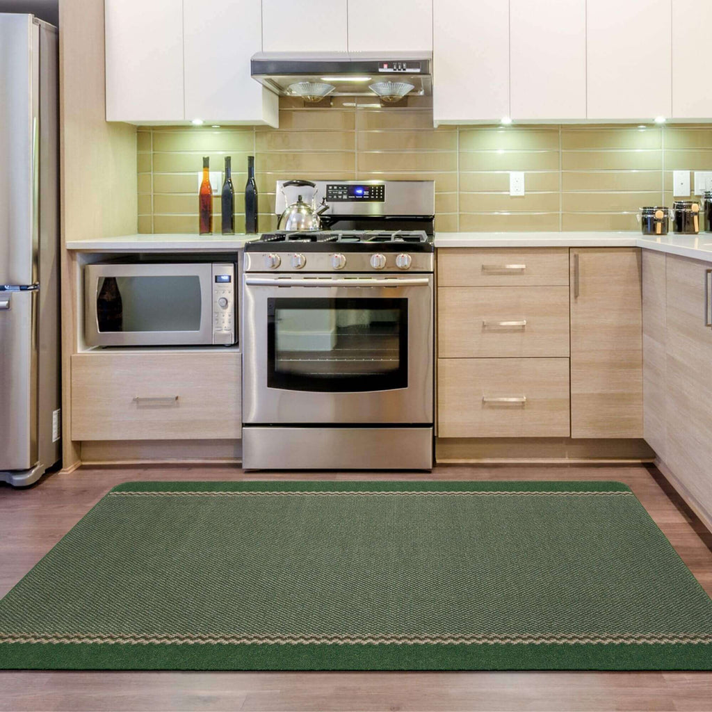 Washable Designer Bordered Green Rug