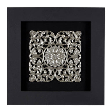 Framed Silver MDF Filigree Carving Wall Art