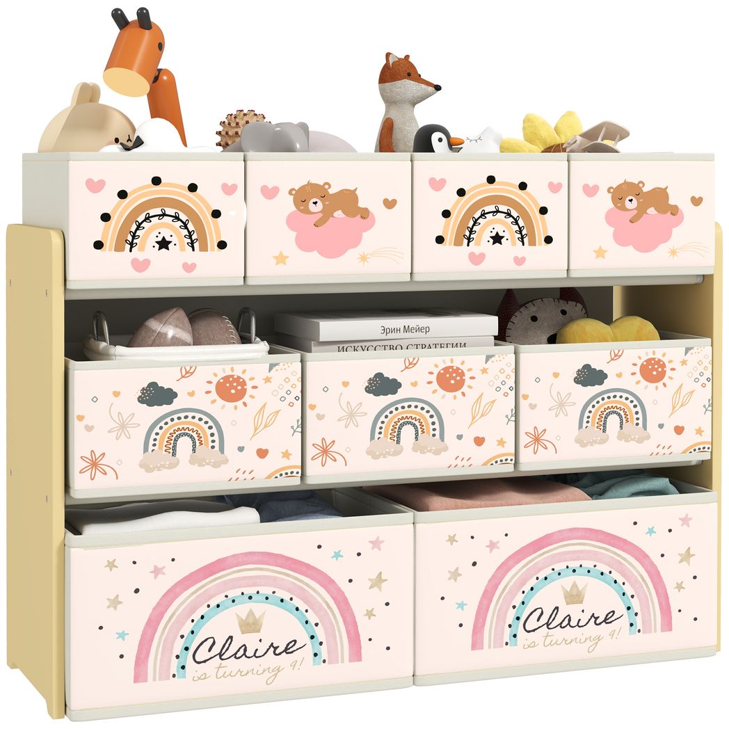 3-Tier Toy Organiser Shelf with 9 Storage Boxes for Bedroom