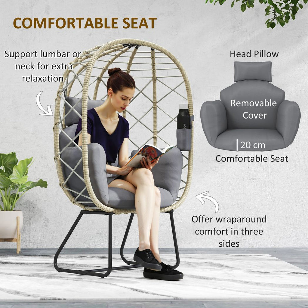 Rattan Garden Egg Chair with Thickened Cushion, Headrest