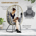 Rattan Garden Egg Chair with Thickened Cushion, Headrest