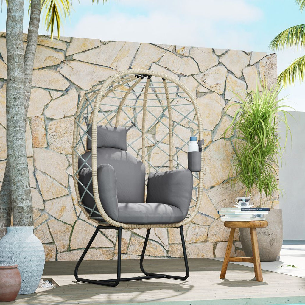 Rattan Garden Egg Chair with Thickened Cushion, Headrest