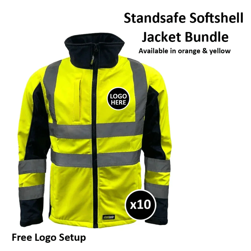 Standsafe HV018 Hi-Vis Work Softshell Jacket Bundle Inc Logo - 10 Items