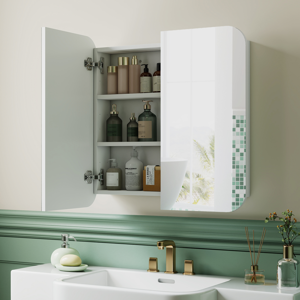 Arched Bathroom Mirror Cabinet, Wall Mounted