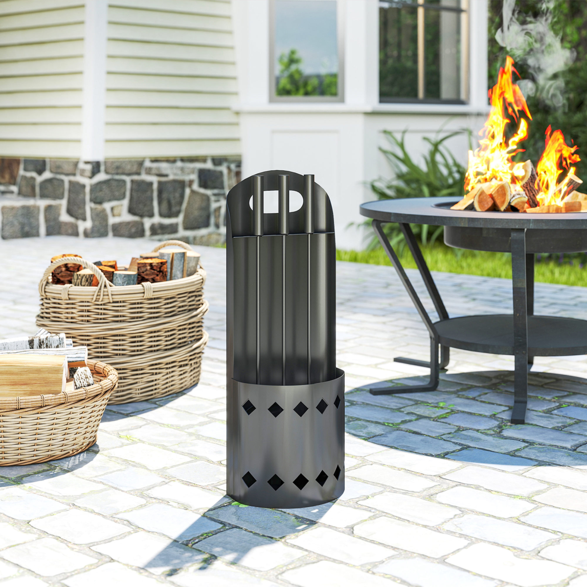 4 PCS Fireplace Companion Set, Metal Fireside Companion Set, Black
