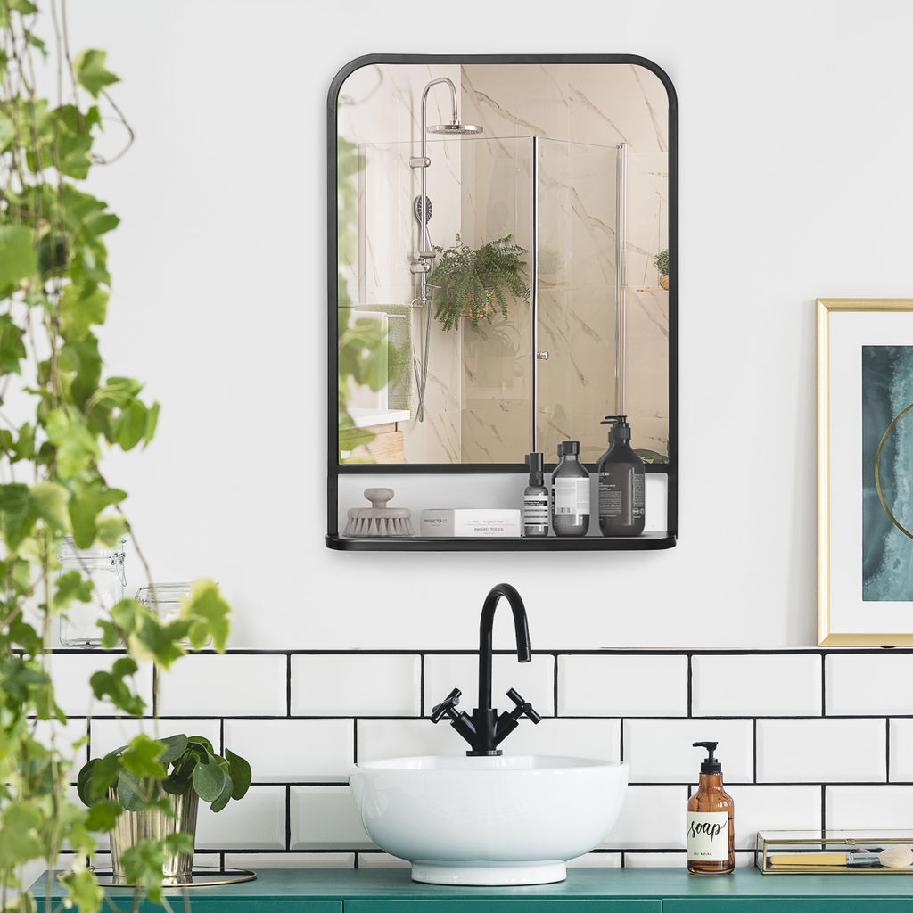 Rectangle Wall Mirror with Shelf 70 x 50 cm, for Living Room, Bedroom