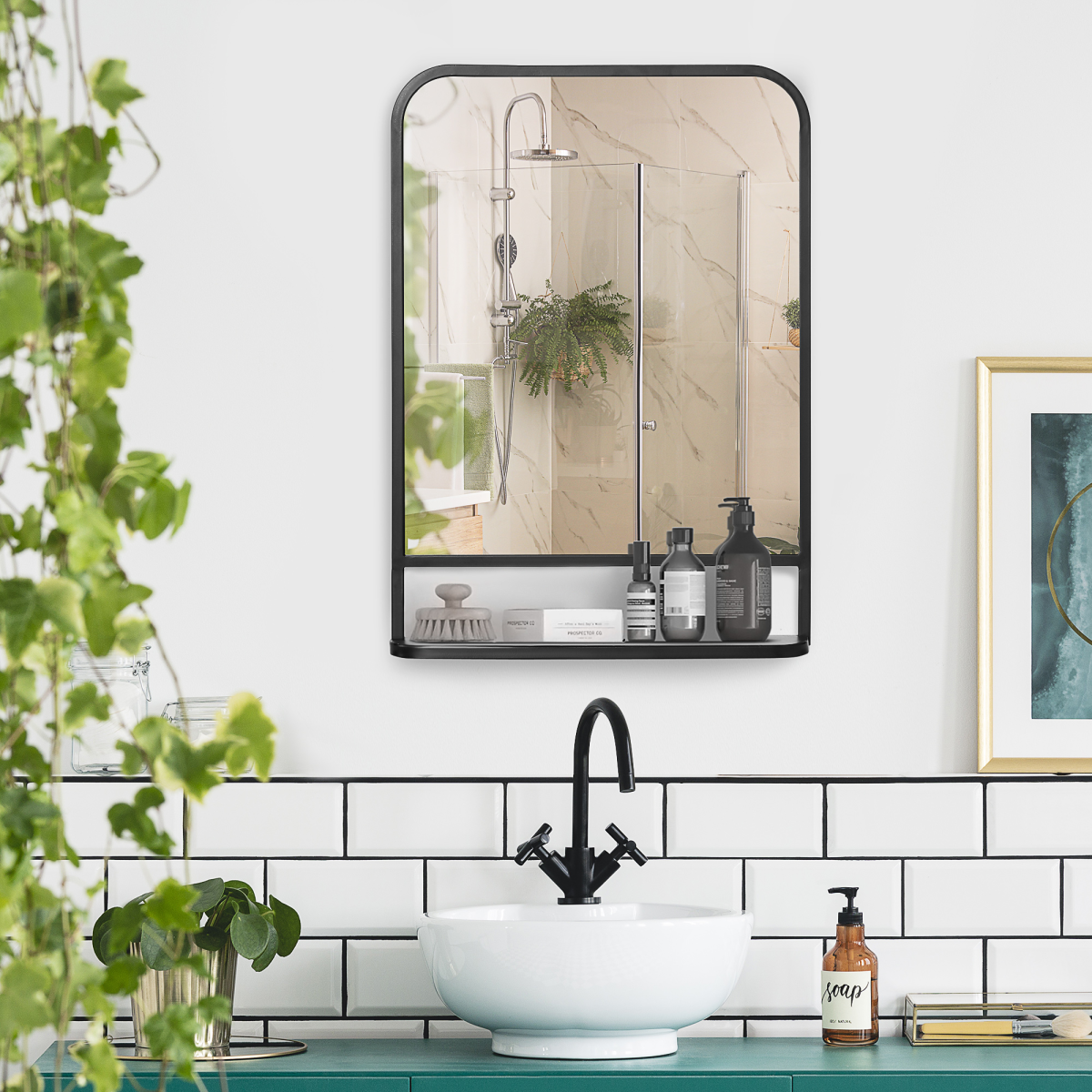 Rectangle Wall Mirror with Shelf 70 x 50 cm, for Living Room, Bedroom
