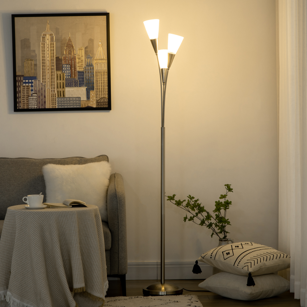 Modern Upright Floor Lamp with 3 Light, Steel Base for Living Room