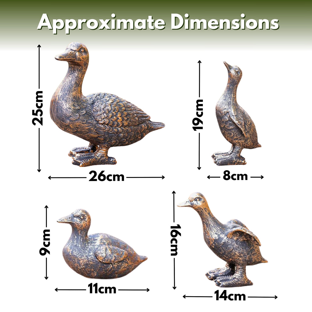 Set of 4 Resin Duck Family Ornaments – Decorative Garden Duck Figurines