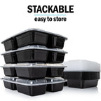 3-Compartment Reusable Containers with Airtight Lids - 946ml