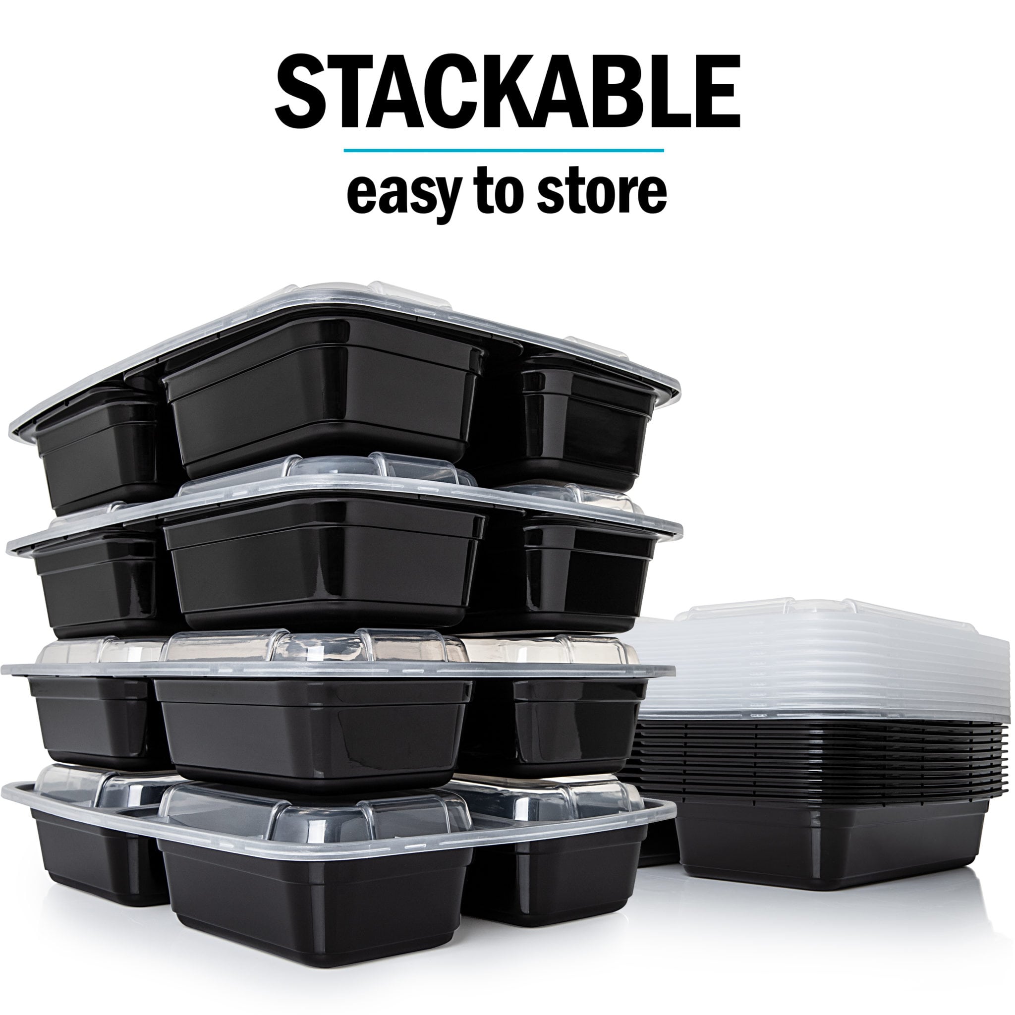 3-Compartment Reusable Containers with Airtight Lids - 946ml