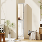 Tall Bathroom Cabinet with Mirror, High Gloss White