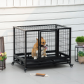 36 inch Heavy Duty Metal Dog Crate Pet Cage with Tray Wheeled Dog Kennel - Black (Medium)
