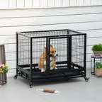 36 inch Heavy Duty Metal Dog Crate Pet Cage with Tray Wheeled Dog Kennel - Black (Medium)