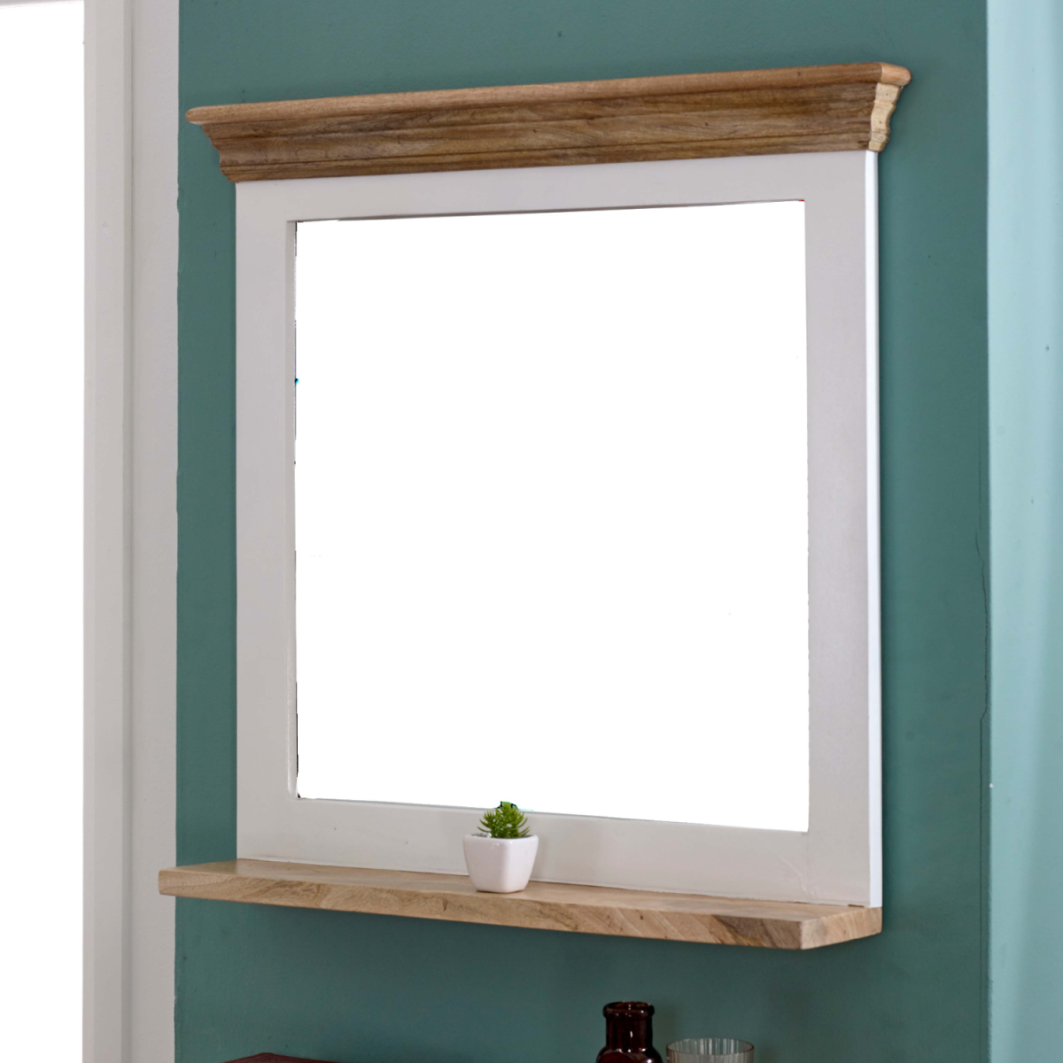 Mirror Frame with Shelf in Solid Mango Wood