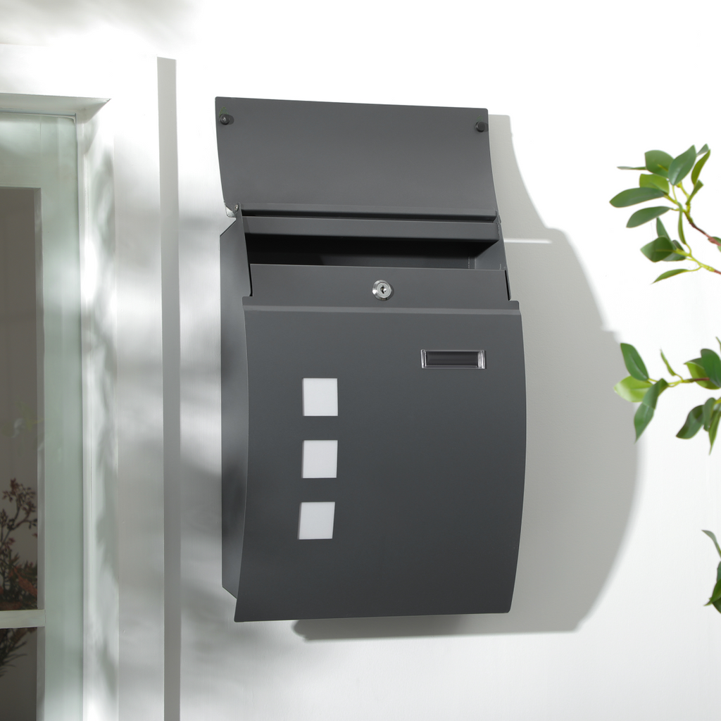 Weatherproof Wall Mounted Letter Box Post Box with Keys Anthracite Grey
