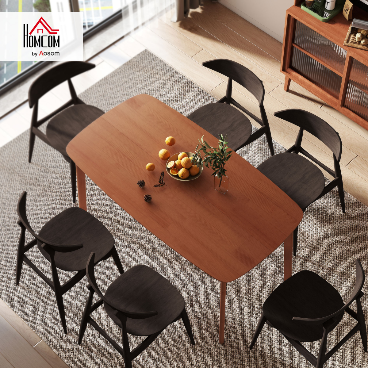 150 cm Rectangular Dining Table with Solid Wood Frame, Light Brown