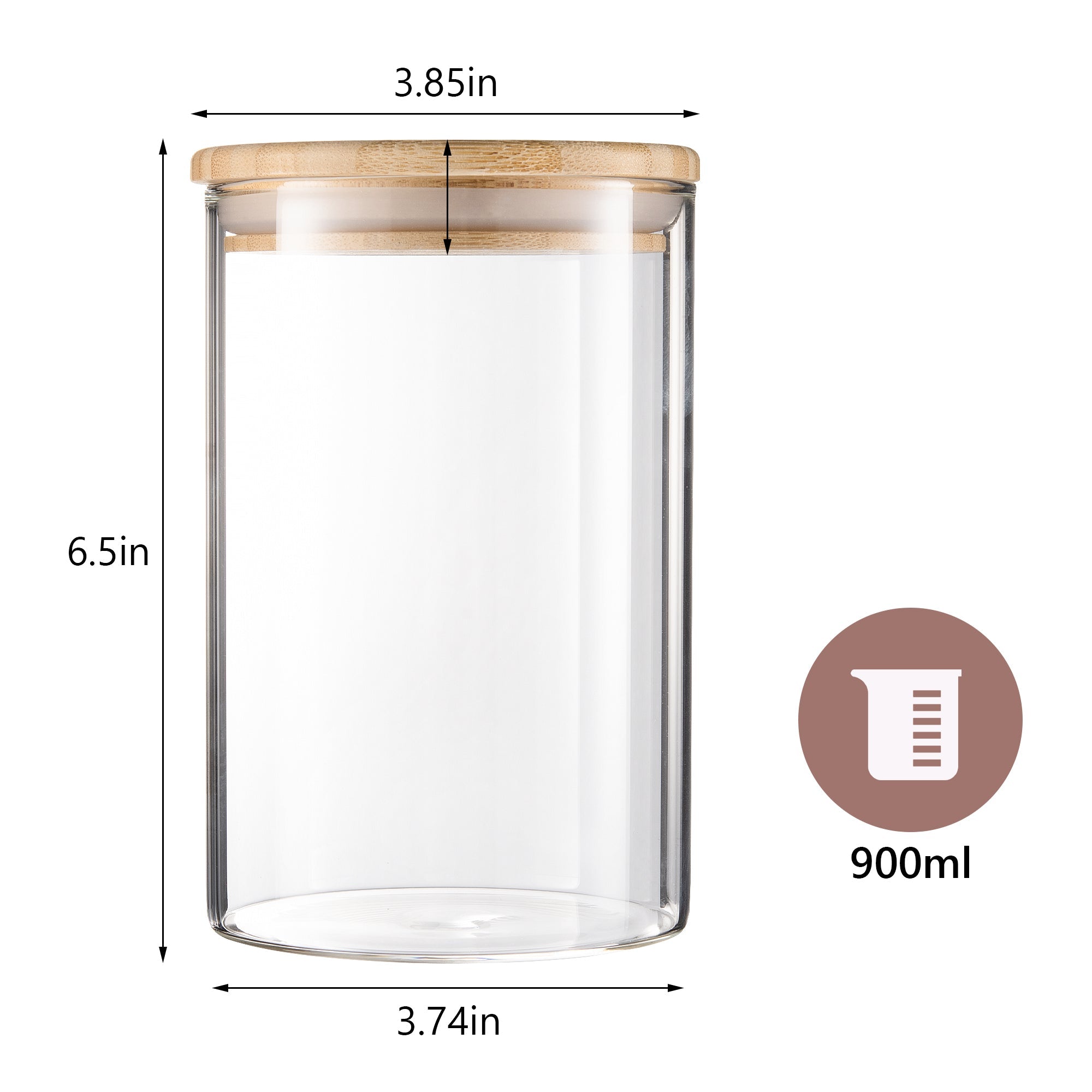 Glass Food Storage Jars with Bamboo Lids - 900ml - 3 PACK