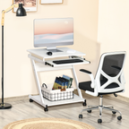 Movable Computer Desk with 4 Moving Wheels Sliding Keyboard Tray White