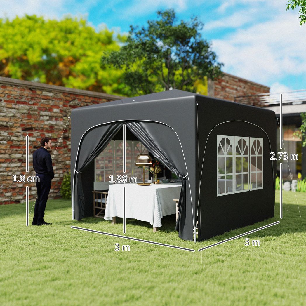 3 x 3(m) + Pop Up Gazebo with Sides and Carry Bag