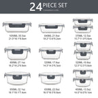 Glass Food Storage Containers with Airtight Lids - Assorted Sizes - 12 PACK