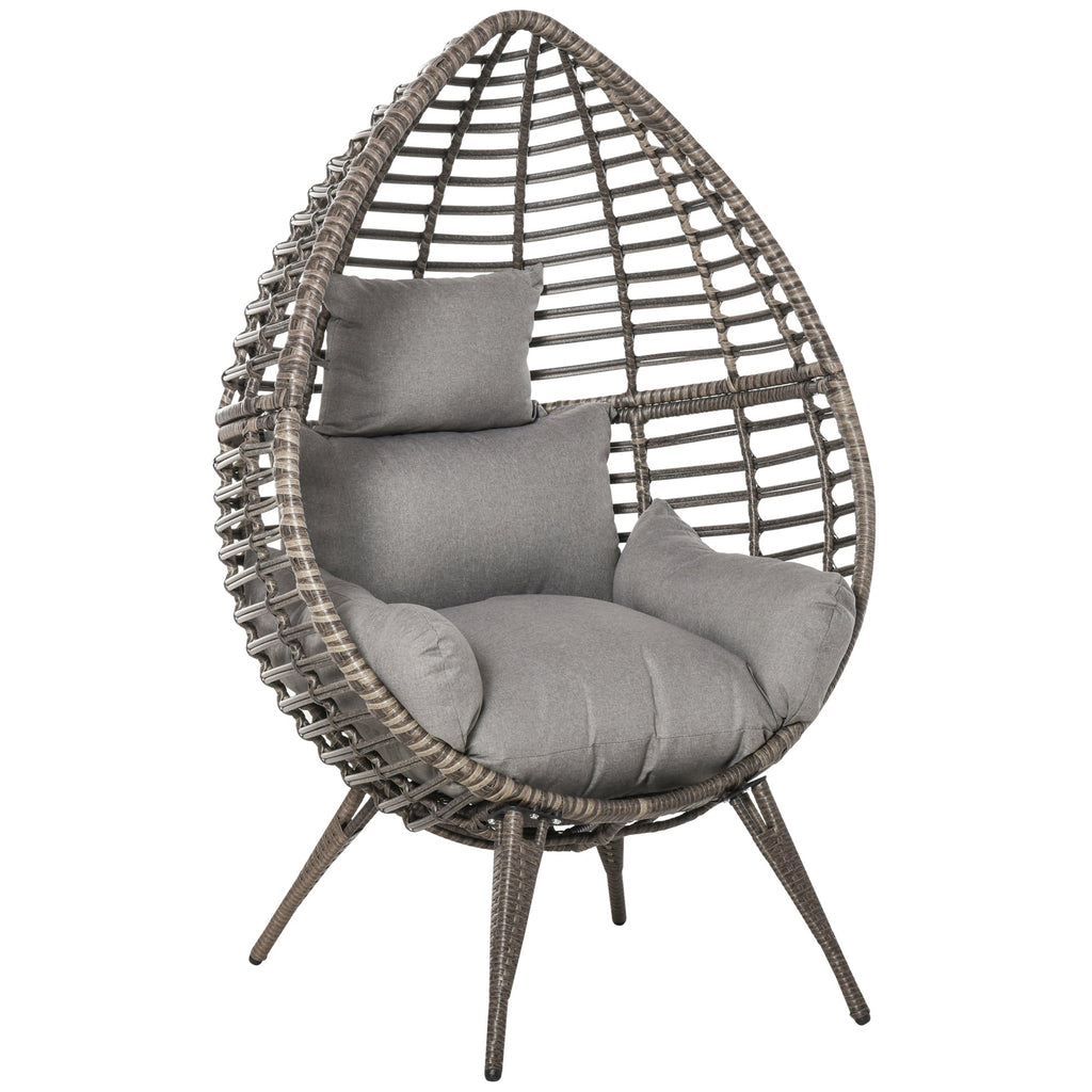 Outdoor Indoor Rattan Egg Chair Wicker Weave Teardrop Chair with Cushion Grey