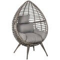Outdoor Indoor Rattan Egg Chair Wicker Weave Teardrop Chair with Cushion Grey