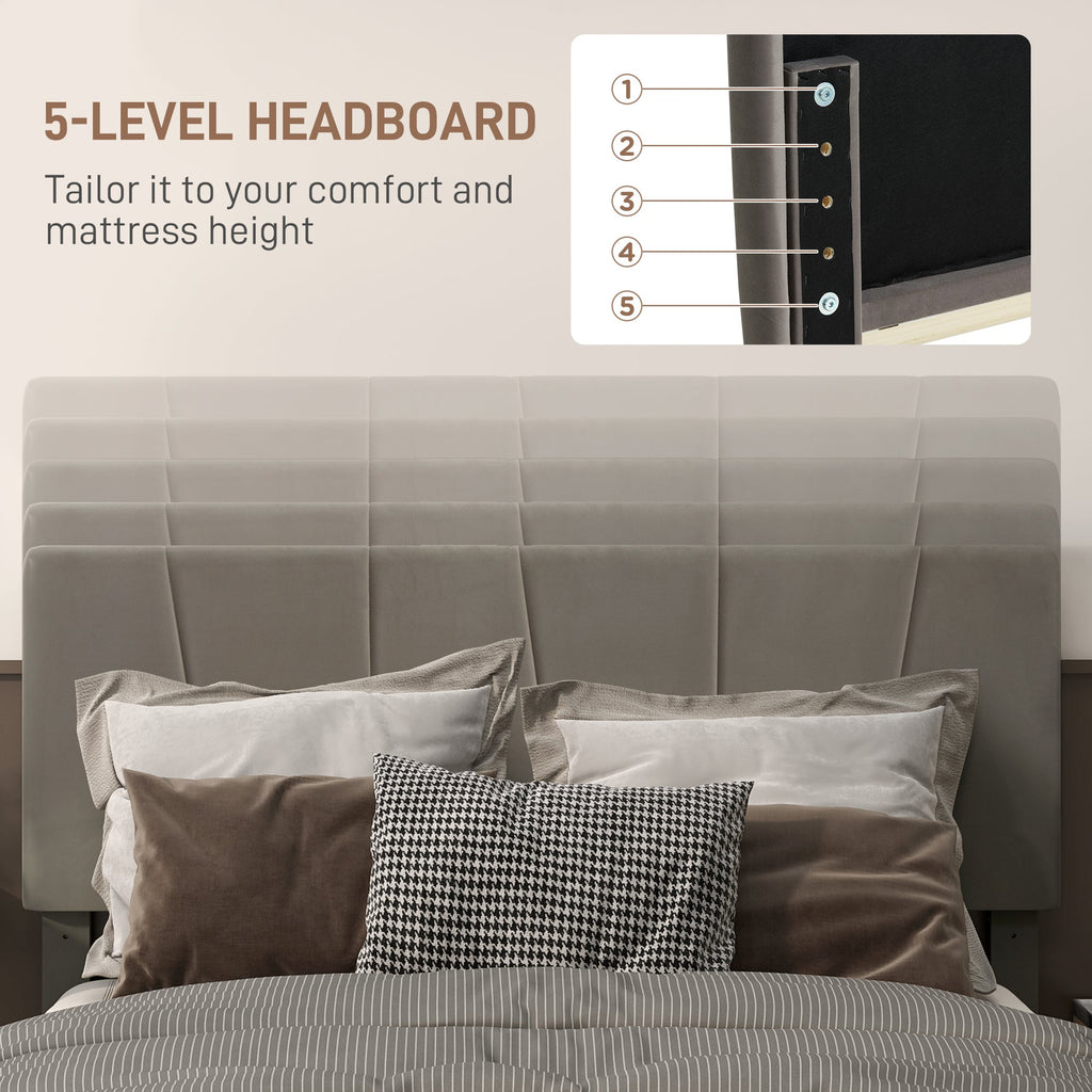 Double Bed Frame with 5-Level Adjustable Headboard Wooden Slats