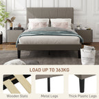 Double Bed Frame with 5-Level Adjustable Headboard Wooden Slats