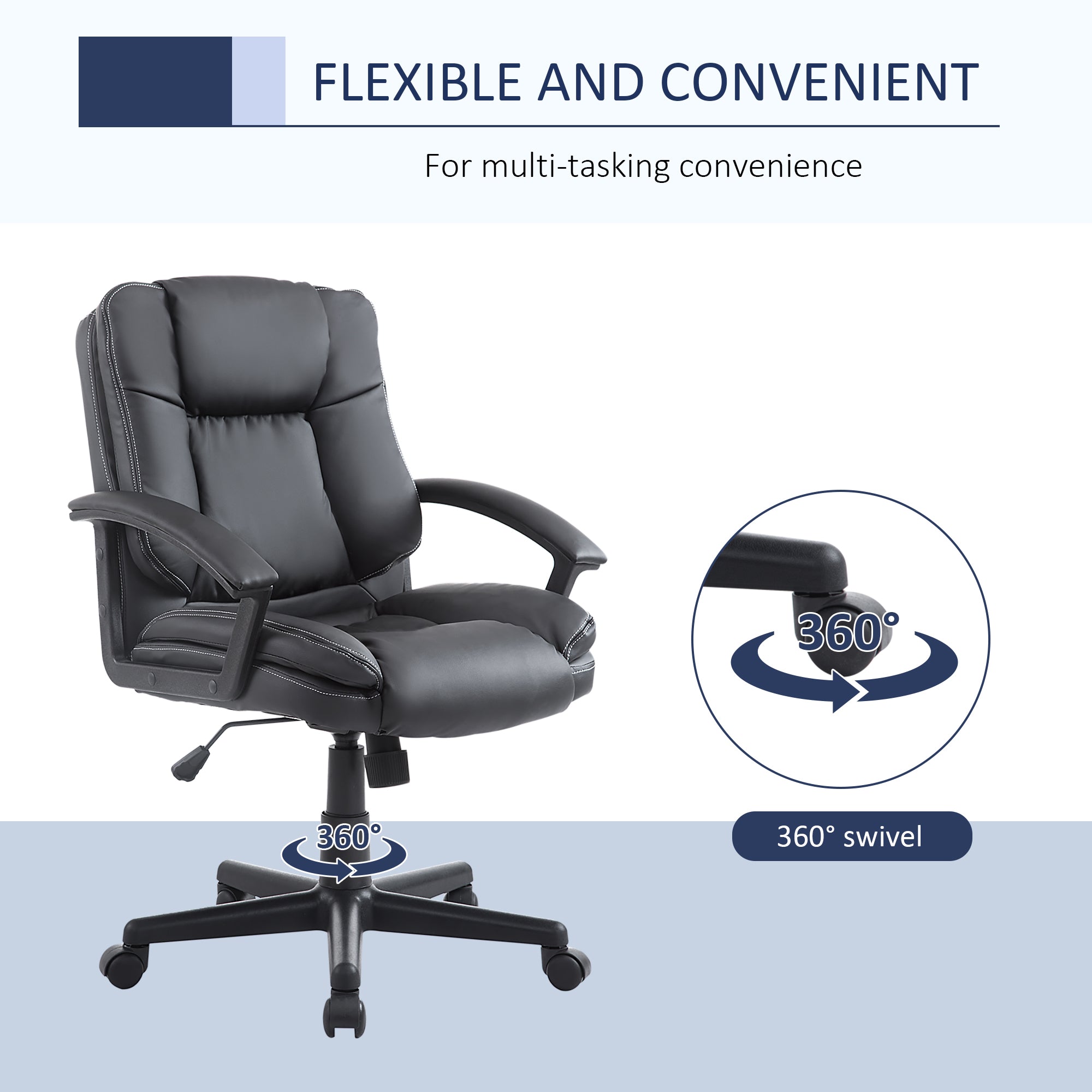 Office Chair, Computer Desk Chair, Mid Back Executive Chair with Adjustable Height and Swivel Rolling Wheels for Home Study, Black