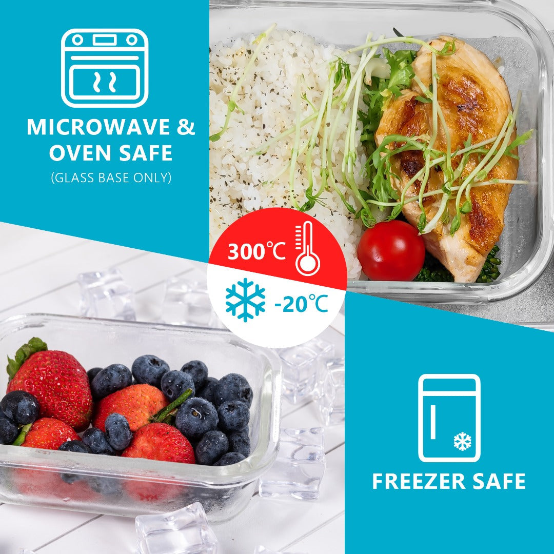 Glass Food Storage Containers 2 Sizes 1050ml and 370ml 10 Pack