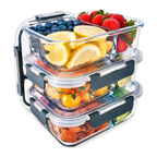 3-Compartment Glass Containers with Airtight Lids 980ml 3 Pack
