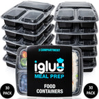 3-Compartment Reusable Containers with Airtight Lids - 946ml