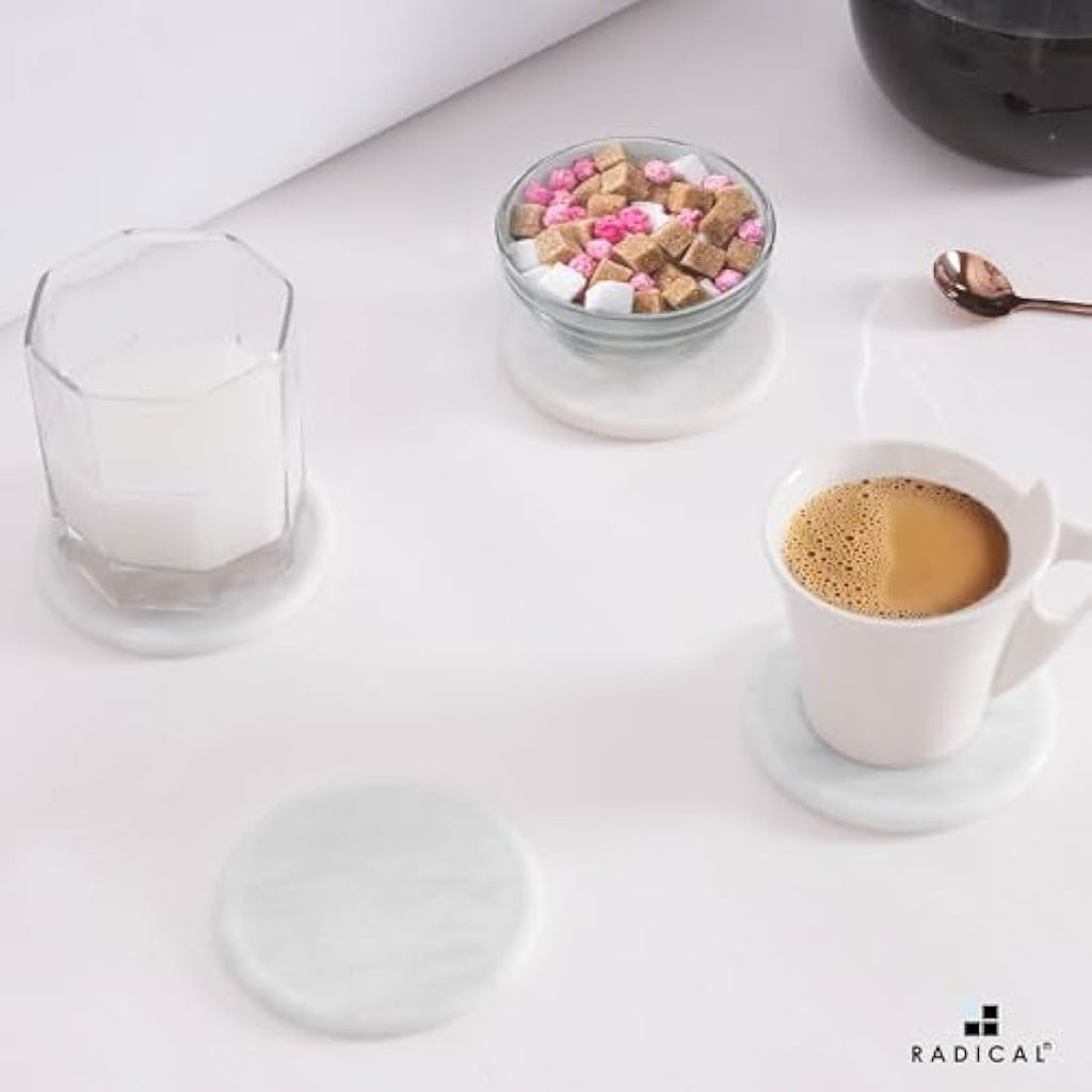 Set of 6 White Marble Coasters with Holder
